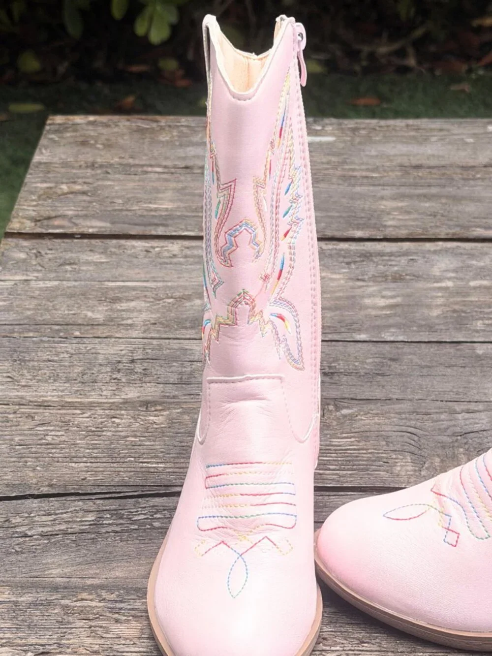Kids Western Cowgirl Boots Girls Cowboy Boots Round Toe Pink Rainbow Stitch sz 1